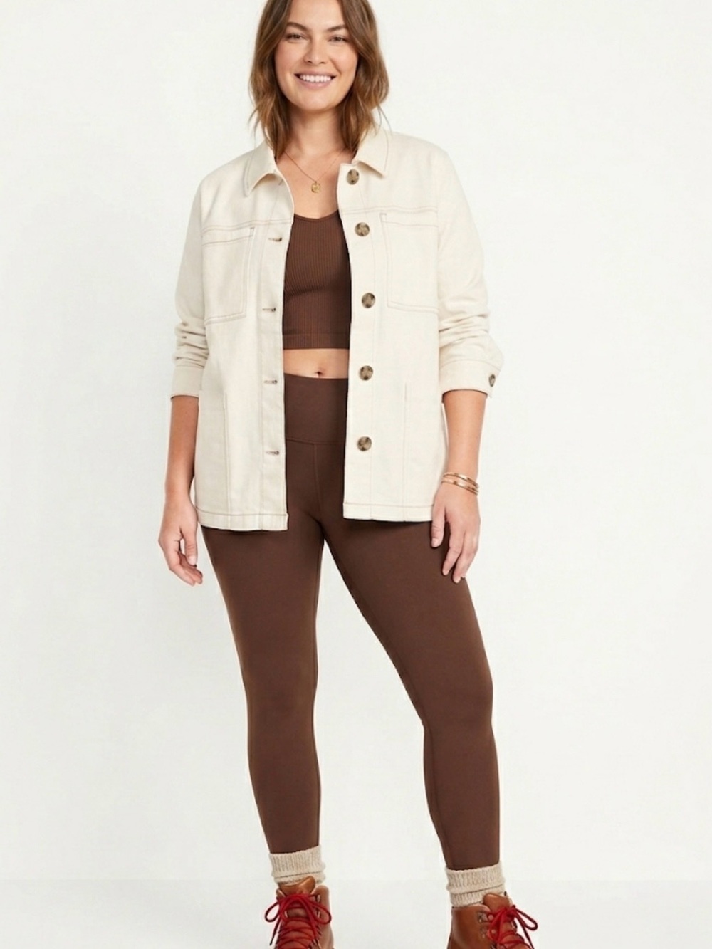 cj banks Cream Cotton Stretch Utility Chore Jacket 2X Plus Neutral Shacket